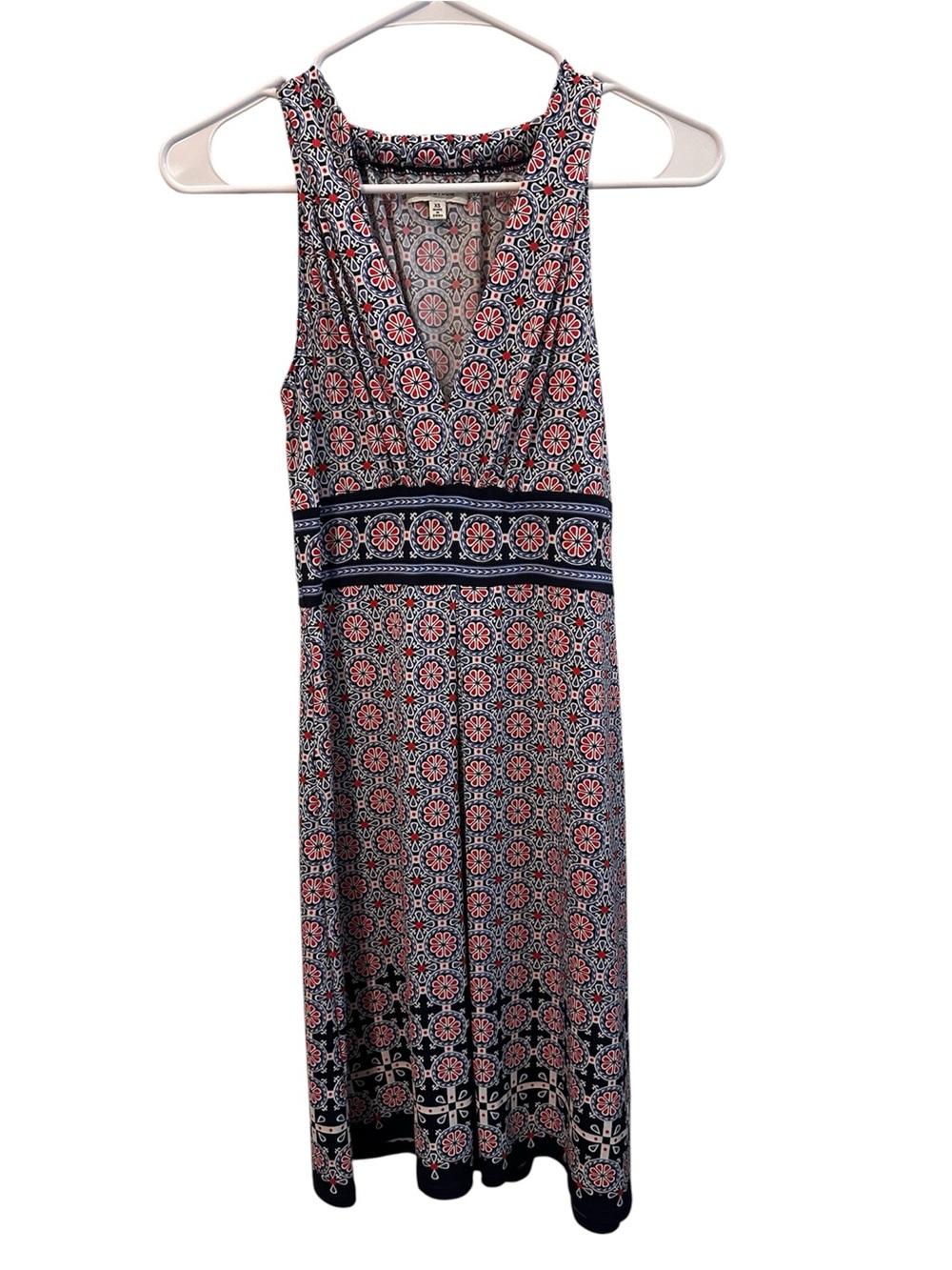 Bohemian Navy & Coral Sleeveless Printed Midi Dress